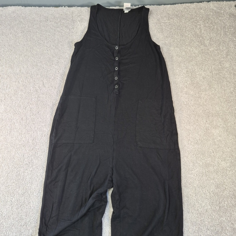 Boho Wide Leg Black Henley Jumpsuit XS Oversized Sleeveless Loungewear Romper